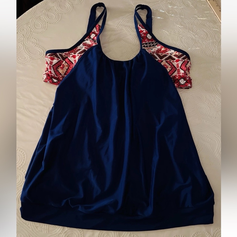 UNBRANDED TANKINI SWIM WEAR PLUS SIZE 4 XL NAVY OVERLAY MULTICOLOR NEW NWOT